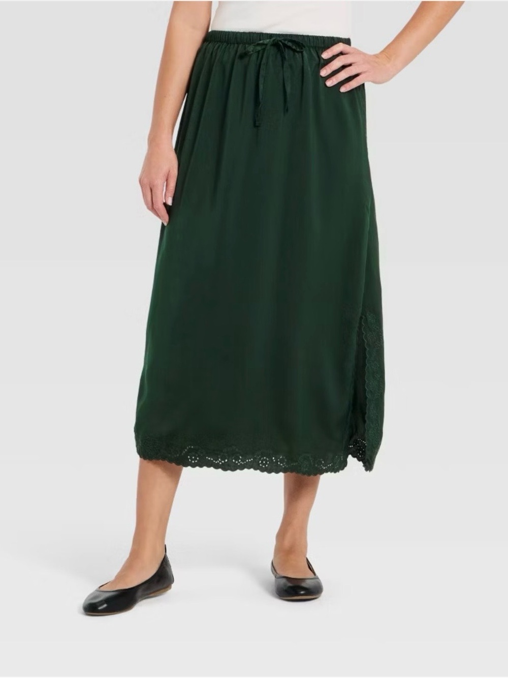 Universal Thread Dark Green Midi Skirt with Lace Hem